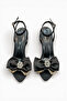 Women's Black High Heel Stoned Bow Satin Evening Dress Sandals K1102 - 4