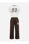 Girls 2 Pc Set “93 Sports League” T-Shirt & Pants Set – White & Brown - 7