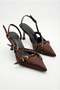 Women's Special Design Brown Satin Metal Buckle Accessory Upholstered Pointed Toe Thin Heeled Shoes