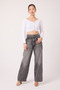 Uca Jean Women's Gray High Waist Lace-Up Wide Leg Jean Pants - 3