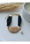 Scarf Bracelet Black Bandana Fabric Real Pearl Evil Eye Gold Shiny Polymer Clay Women's Bracelet - 4