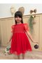 Red Short Balloon Tulle Sleeve Detailed Baby Girl Dress with Six Tutus - 8