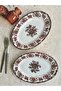 Antique Rose 2Li 25 cm Premium Porcelain Medium Size Kayık Presentation Serving Set with Burgundy Floral Pattern - 2