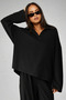 Women's Black Modal Fabric Oversize Tracksuit Set Casual Comfortable Top and Bottom Set - 5