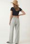 Women's Muslin Gray Wide Leg High Waist Palazzo Pants - 6