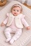 Plush Vest, Sleeve Ruffle Detail, Baby Girl 3-Piece Set
