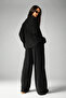 Women's Black Modal Fabric Oversize Tracksuit Set Casual Comfortable Top and Bottom Set - 2