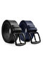 2 Pieces Men's 100% Genuine Leather Jeans Belt Navy Blue / Black