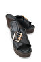 Galivena Black Women's Buckle Detailed Double Cross Strap Stylish Comfortable Casual Platform High Thick Heeled Slippers