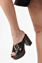 Galivena Black Women's Buckle Detailed Double Cross Strap Stylish Comfortable Casual Platform High Thick Heeled Slippers - 6
