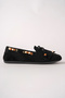 Women's Black Beaded and Tassel Detailed Suede Loafer Casual Ballet Comfortable Shoes - 5