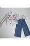 Girl's Heart Embroidered Cardigan, White Heart Printed Shirt and Jean 3-Piece Set - 2