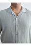 Green Large Size Resort Collar Short Sleeve Muslin Men's Shirt - 7