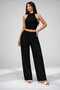 Women's Halter Neck Crop Blouse and Wide Leg Pants Set - 2