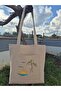 Sunset/Palm Embroidered Detailed Cloth Tote Shoulder Bag - 3