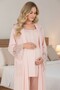 New Season Pink Lace Short Sleeve Design Buttoned Maternity Long Dressing Gown Pajama Set - 3