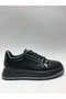Genuine Leather Lace-Up Black Color Lightweight Comfortable Sneaker Model Daily Men's Shoes