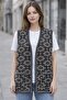 Women's Black Floral Patterned New Kilim Vest with Pockets