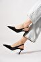 Fedorse scarf stone buckle open back women's shoe black wrinkled - 2
