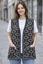 Women's Black Floral Patterned New Kilim Vest with Pockets - 2