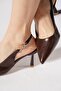 Fedorse scarf stone buckle open back women's shoes coffee wrinkled - 4