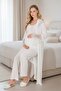 New Season Ecru Lace Short Sleeve Design Buttoned Maternity Long Dressing Gown Pajama Set - 4