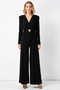 Women's Double-Breasted Collar Long Sleeve Padded Knitted Jumpsuit with Belt Detail Wide Leg Regular Fit Sandy Woven - 5