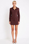Women Shirt Collar Long Standard Sleeve Button Closure Woven Fabric Belted Plain Pattern Mini Dress - 5