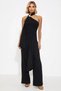 Women's Asymmetrical Collar Sleeveless Woven Crepe Fabric Long Wide Leg Jumpsuit Regular Fit Plain Pattern - 5