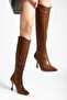 Women's Vegan Leather Zippered Pointed Toe Heeled Long Boots - 4