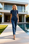 Women's Jacket Collar Short Sleeve Plain Patterned Regular Fit Tubular Leg Woven Denim Overalls %100 Cotton