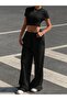 Women's Unprinted Basic Over-The-Hip Baby Tee Crop and Baggy Sweatpants - Two-Piece Sweat Suit - 2