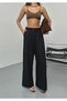 New Season Sweat-Proof 100% Linen Fabric with Back Elastic, Wide Legs, Double Buttons Palazzo Pants - 5