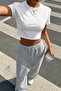 Women's Unprinted Basic Over-The-Hip Baby Tee Crop and Baggy Sweatpants - Two-Piece Sweat Suit - 4