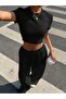 Women's Unprinted Basic Over-The-Hip Baby Tee Crop and Baggy Sweatpants - Two-Piece Sweat Suit - 5