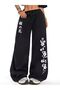 Unisex Japanese Floral Printed Baggy Cut Wide Leg Sweatpants