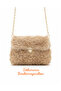 Handmade Plush Shoulder Bag, Small Women's Bag with Gold Chain - 6