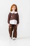 Girl's Heart Embroidered Gabardine Trousers Lycra Sweatshirt Set Brown Stylish Combination
