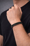 Men's Natural Black Onyx and Hematite Stone Leather Cord Men's Tag Bracelet - 3