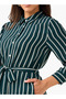 Striped Women Shirt Dress with Tie-Up Belt - 2