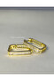 Baguette Stone Geometric Steel Hoop Earrings - Golden Baguette Geo-Hoops - 4