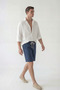 Men's Navy Blue Lightweight Casual Linen Muslin Shorts with Double Hem and Back Pockets - 4