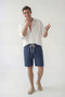 Men's Navy Blue Lightweight Casual Linen Muslin Shorts with Double Hem and Back Pockets - 3