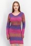 Women U-Neck Long Sleeve Tie Dye Sweater Dress, Multicolor
