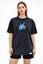 Acid Washed Oversize T-Shirt Future Worlds Printed Crew Neck Short Sleeve Streetwear - 4