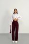 Women's Burgundy High Waist Lycra Wide Leg Palazzo Trousers with Velcro Tape Closure - 3
