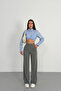 Women's anthracite high-waisted lycra wide leg palazzo pants with hook and loop fastening. - 3