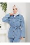 Women's Belted Double Denim Set with Pants - 4