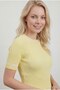 Women's Crew Neck Ribbed Knit Blouse with Stripe Detail - 3