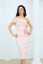Atlas Fabric Pearl Rose Detailed Pencil Dress - Powder - 6
